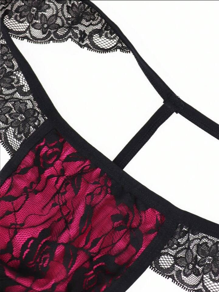 Men's Sexy Lingerie, Black Lace Trim Vivid Rose Red Waist Brifs